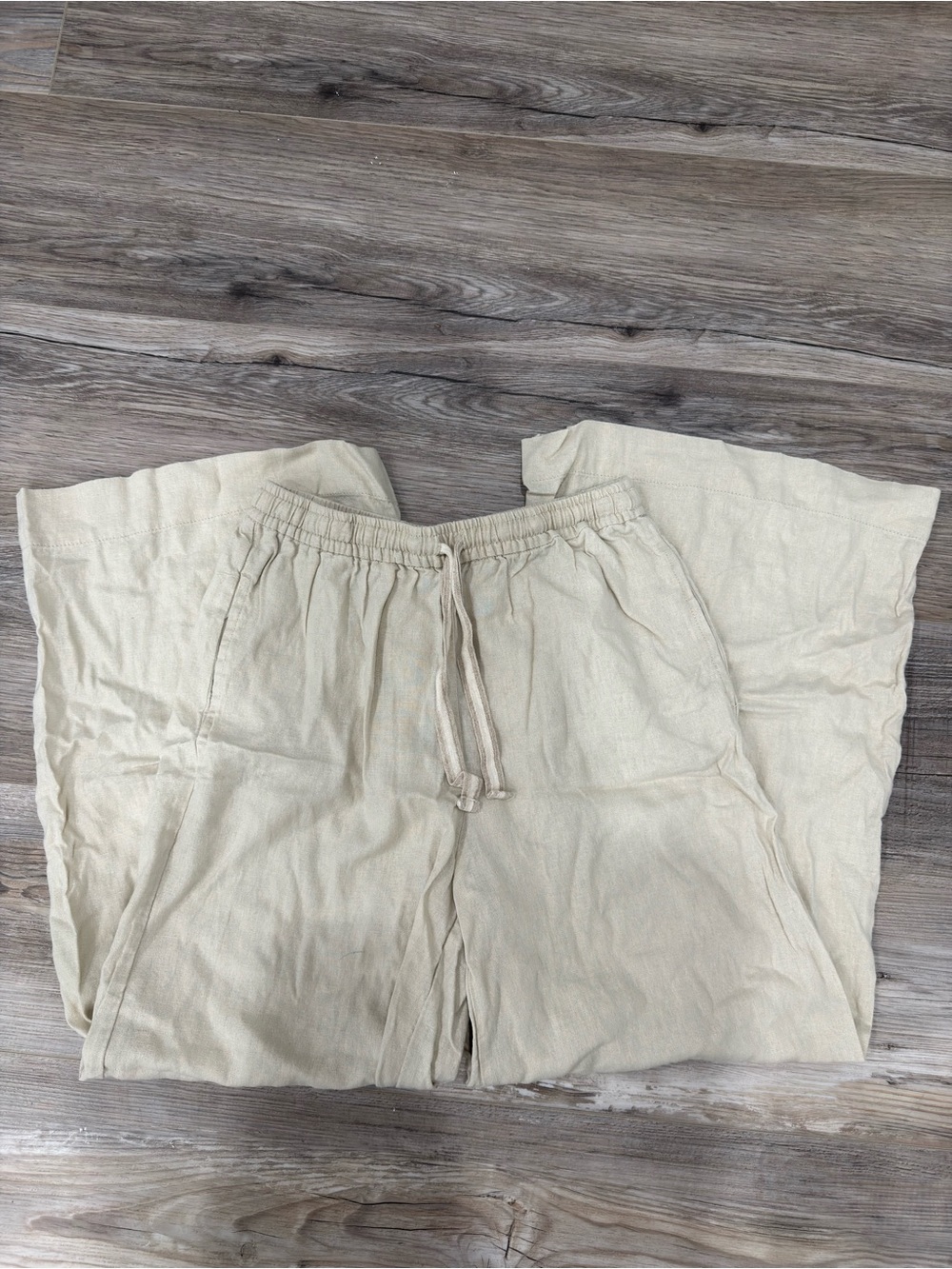 Max Studio Light Beige Linen Drawstring Pants
